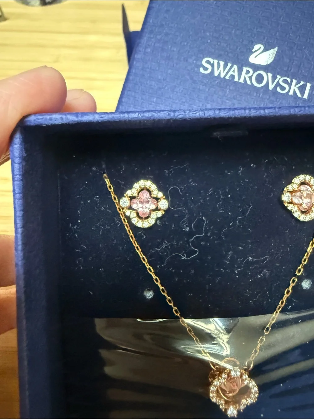 Swarovski 18K rose gold Crystal Clover Necklace with Matching Earnings